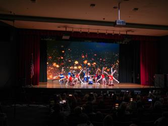 students performing cheerleading stunt 